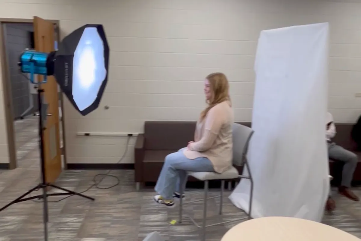 A lit headshot setup at a UWSP AMA professional headshot session.