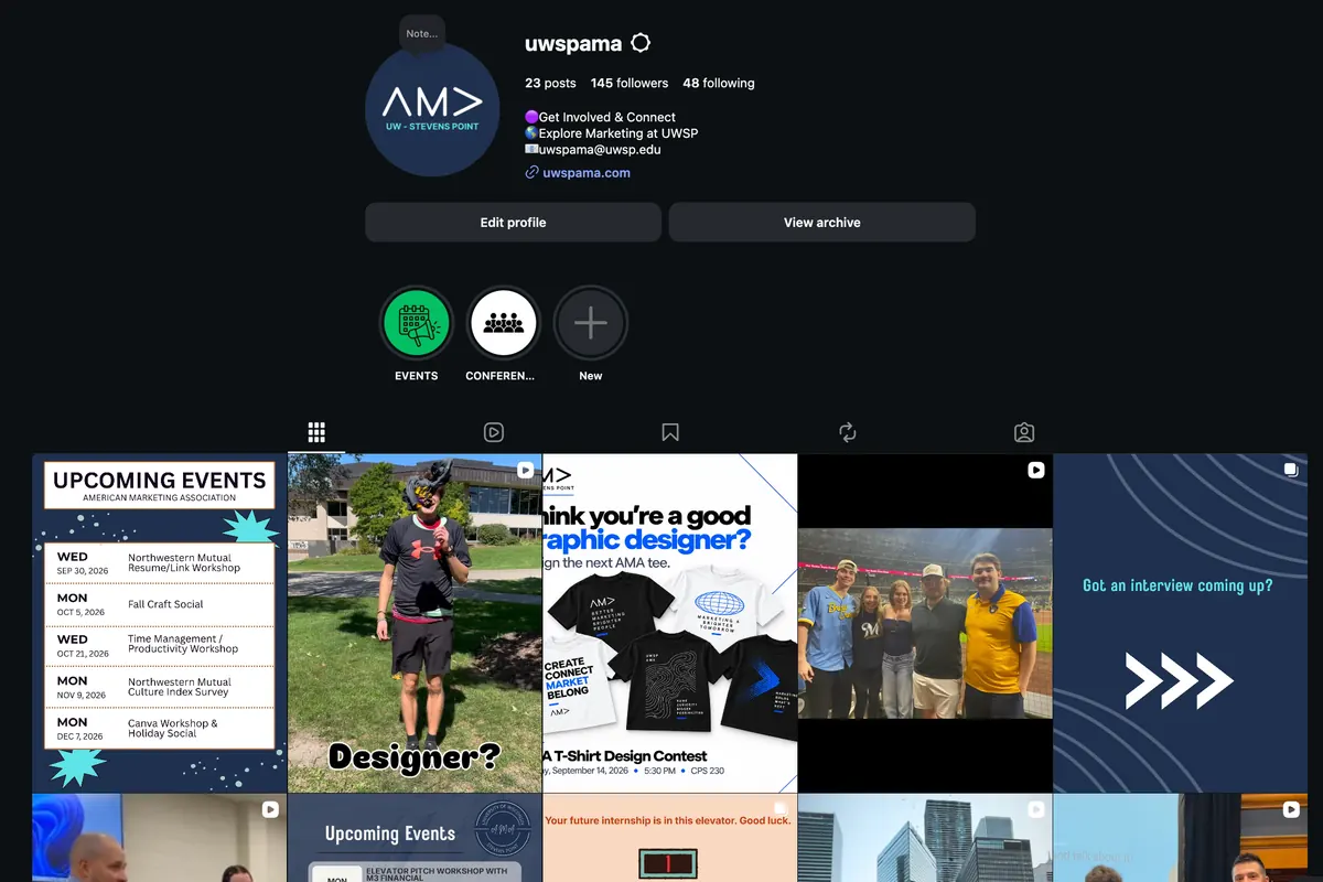 The UWSP AMA Instagram profile and its student-made posts.